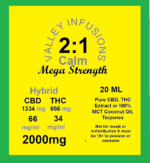 2:1 CBD/THC  2000mg ~ Calm ~Super Strong Tinctures by Valley Infusions