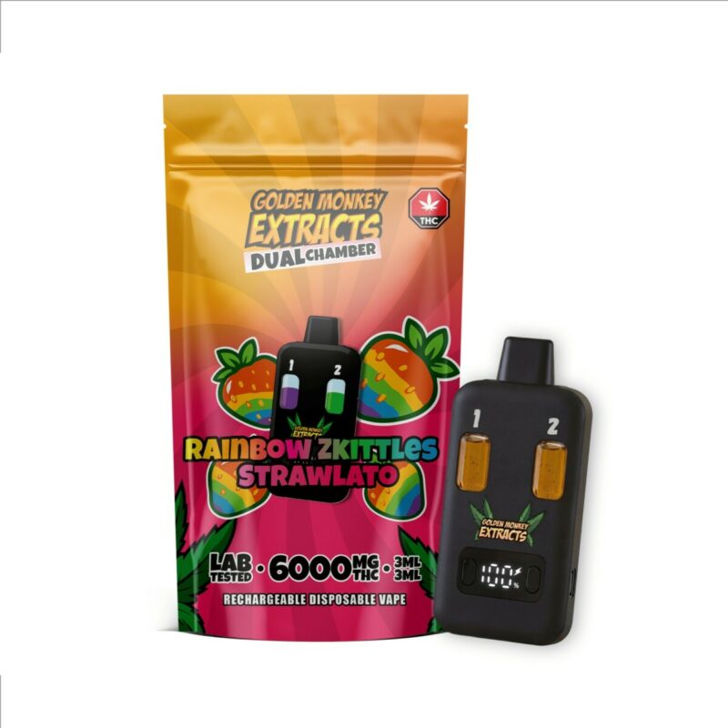 Golden Monkey Extracts Dual Chamber Disposable Vape – 6g - Rainbow Zkittles × Strawlato