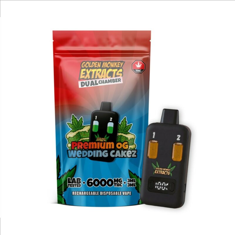 Golden Monkey Extracts Dual Chamber Disposable Vape – 6g - Premium OG × Wedding Cakez