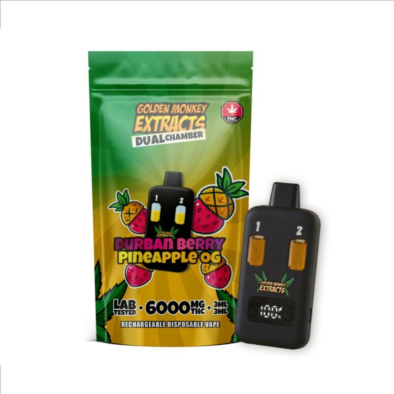 Golden Monkey Extracts Dual Chamber Disposable Vape – 6g - Durban Berry × Pineapple OG